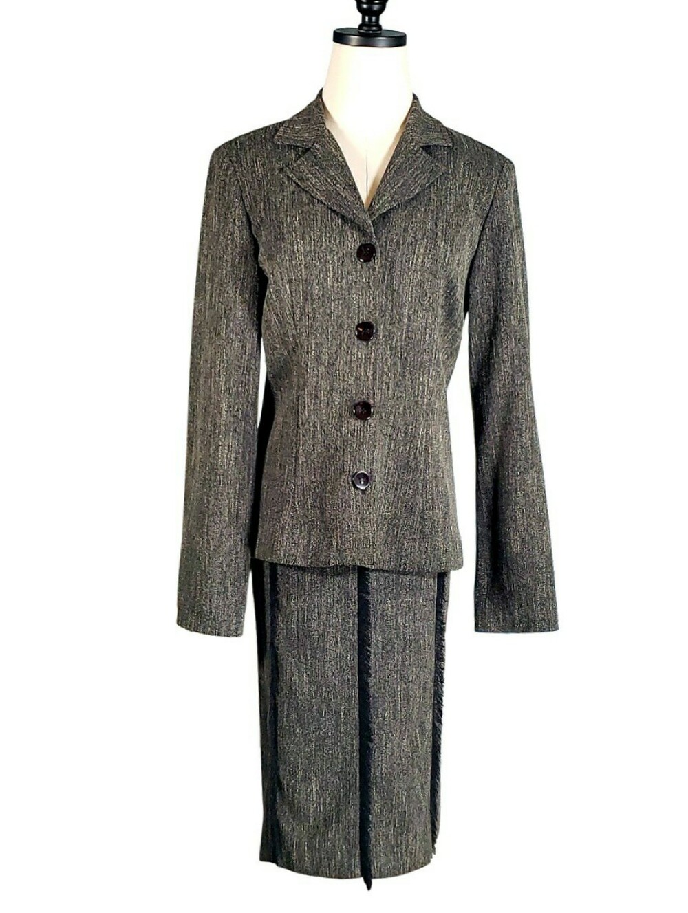 Linea Domani Vintage Skirt Suit Set Fringe Accents 6 Academia Career Events Fall